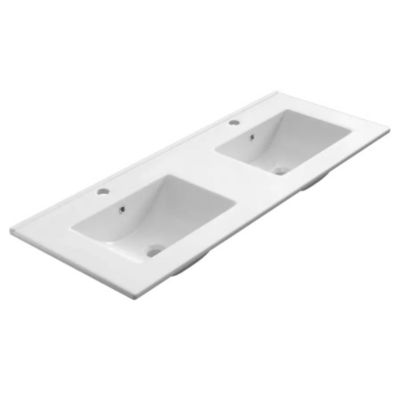 Meuble de salle de bain 120cm double vasque - 4 tiroirs - IRIS - hibernian (bois blanchi)