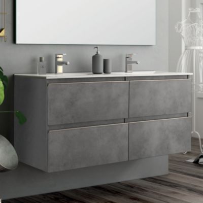 Meuble de salle de bain 120cm double vasque - 4 tiroirs - sans miroir - BALEA - ciment (gris)
