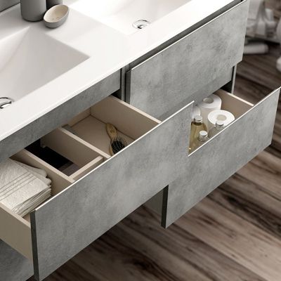 Meuble de salle de bain 120cm double vasque - 4 tiroirs - sans miroir - BALEA - ciment (gris)