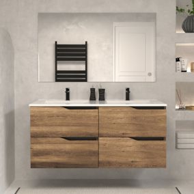 Meuble de salle de bain 120cm double vasque - 4 tiroirs - tabaco (bois foncé) - LUNA