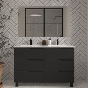 Meuble de salle de bain 120cm double vasque - 6 tiroirs - noir - MATA