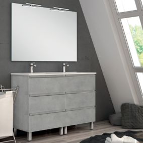 Meuble de salle de bain 120cm double vasque - 6 tiroirs - PALMA - ciment (gris)