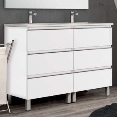 Meuble de salle de bain 120cm double vasque - 6 tiroirs - sans miroir - PALMA - blanc