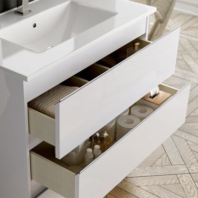 Meuble de salle de bain 120cm double vasque - 6 tiroirs - sans miroir - PALMA - blanc
