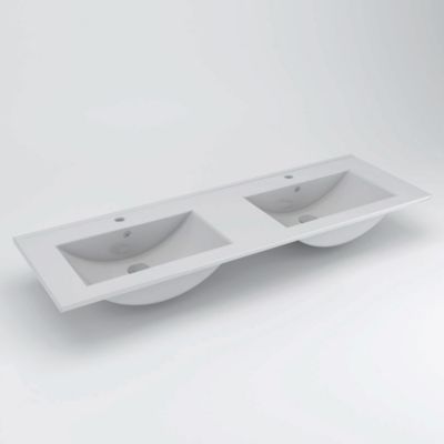 Meuble de salle de bain 120cm double vasque - 6 tiroirs - sans miroir - PALMA - blanc