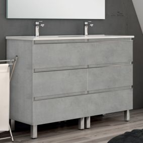 Meuble de salle de bain 120cm double vasque - 6 tiroirs - sans miroir - PALMA - ciment (gris)