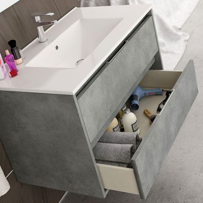 Meuble de salle de bain 120cm double vasque - 6 tiroirs - TIRIS 3C - ciment (gris)