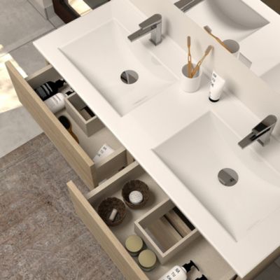 Meuble de salle de bain 120cm double vasque - sans miroir - 4 tiroirs - nebraska (bois clair) - IDA