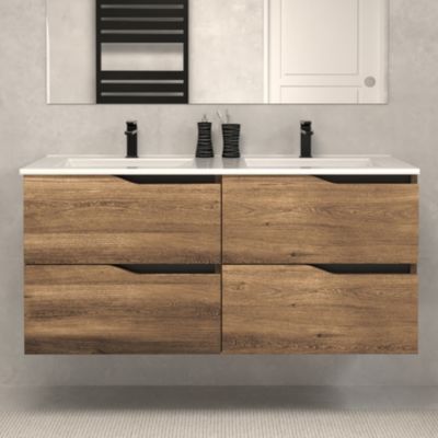 Meuble de salle de bain 120cm double vasque - sans miroir - 4 tiroirs - tabaco (bois foncé) - LUNA