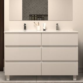 Meuble de salle de bain 120cm double vasque - sans miroir - 6 tiroirs - blanc - MAYOR