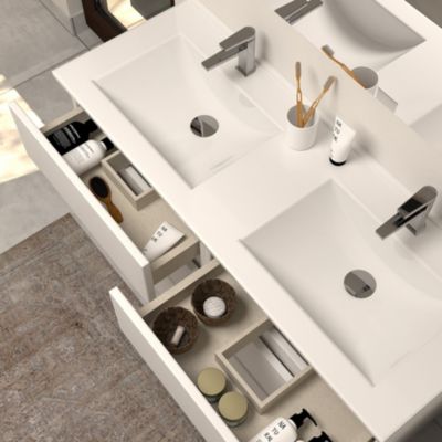 Meuble de salle de bain 120cm double vasque - sans miroir - 6 tiroirs - blanc - MAYOR