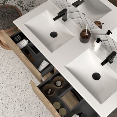 Meuble de salle de bain 120cm double vasque - sans miroir - 6 tiroirs - madera miel (bois clair) - MATA