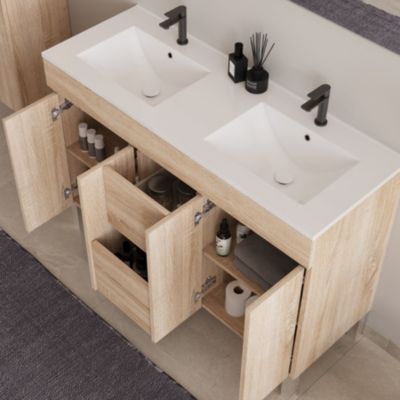 Meuble de salle de bain 120cm double vasque sans miroir sur pieds avec portes et tiroirs - cambrian (chêne clair) - HARO