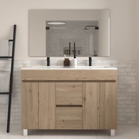 Meuble de salle de bain 120cm double vasque sur pieds avec portes et tiroirs - cambrian (chêne clair) - HARO