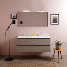 Meuble De Salle De Bain 120Cm Lion Elm Avec Double Vasque Et Miroir 120X60 Berlin