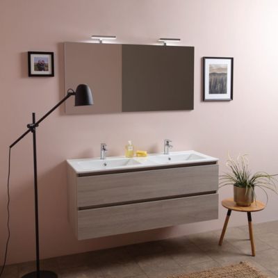 Meuble De Salle De Bain 120Cm Lion Elm Avec Double Vasque Et Miroir 120X60 Berlin