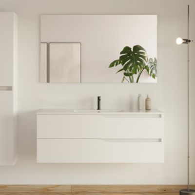 Meuble de salle de bain 120cm simple vasque - 2 tiroirs - blanc - LUNA