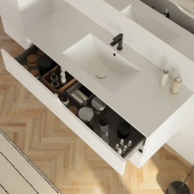 Meuble de salle de bain 120cm simple vasque - 2 tiroirs - blanc - LUNA