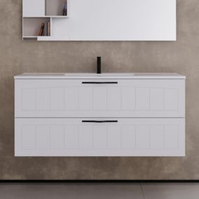 Meuble de salle de bain 120cm simple vasque - 2 tiroirs - sans miroir - blanc - PIA