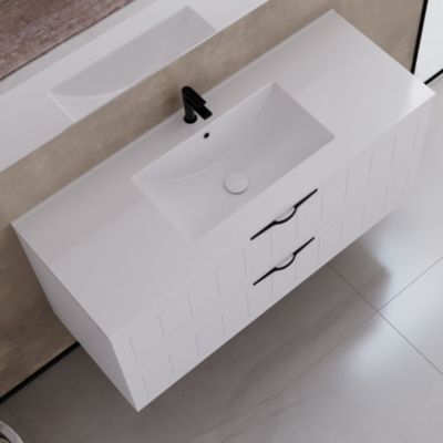 Meuble de salle de bain 120cm simple vasque - 2 tiroirs - sans miroir - blanc - PIA