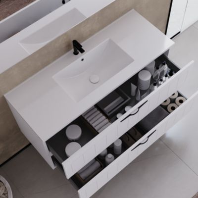 Meuble de salle de bain 120cm simple vasque - 2 tiroirs - sans miroir - blanc - PIA