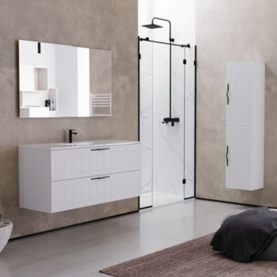 Meuble de salle de bain 120cm simple vasque - 2 tiroirs - sans miroir - blanc - PIA