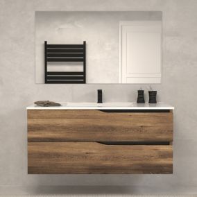 Meuble de salle de bain 120cm simple vasque - 2 tiroirs - tabaco (bois foncé) - LUNA