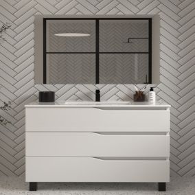 Meuble de salle de bain 120cm simple vasque - 3 tiroirs - blanc - MATA