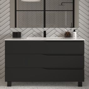 Meuble de salle de bain 120cm simple vasque - 3 tiroirs - sans miroir - noir - MATA