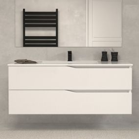 Meuble de salle de bain 120cm simple vasque - sans miroir - 2 tiroirs - blanc - LUNA