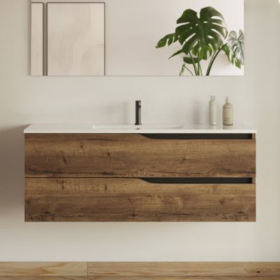 Meuble de salle de bain 120cm simple vasque - sans miroir - 2 tiroirs - tabaco (bois foncé) - LUNA