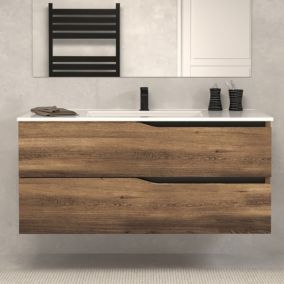 Meuble de salle de bain 120cm simple vasque - sans miroir - 2 tiroirs - tabaco (bois foncé) - LUNA