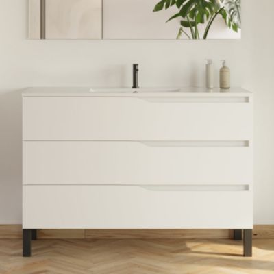 Meuble de salle de bain 120cm simple vasque - sans miroir - 3 tiroirs - blanc - MATA