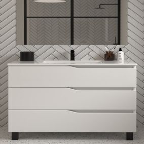 Meuble de salle de bain 120cm simple vasque - sans miroir - 3 tiroirs - blanc - MATA