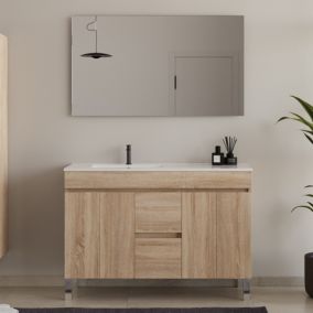 Meuble de salle de bain 120cm sur pieds avec vasque déporté - portes et tiroirs - cambrian (chêne clair) - HARO