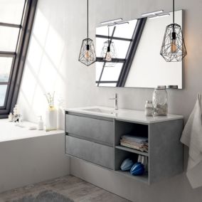 Meuble de salle de bain 120cm vasque déportée - 2 tiroirs et 2 niches - OLYMPE - ciment (gris)