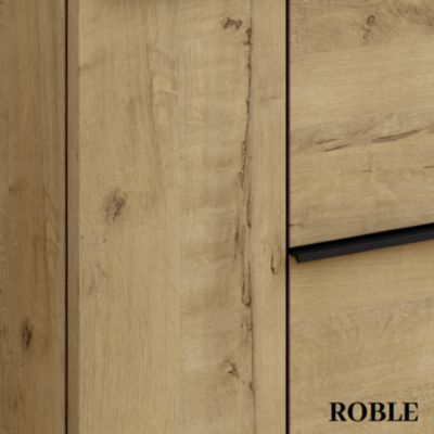 Meuble de salle de bain 120cm vasque déportée - 2 tiroirs - miroir avec armoirette - KING - Roble (chêne clair)