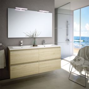 Meuble de salle de bain 140cm double vasque - 4 tiroirs - BALEA - bambou (chêne clair)