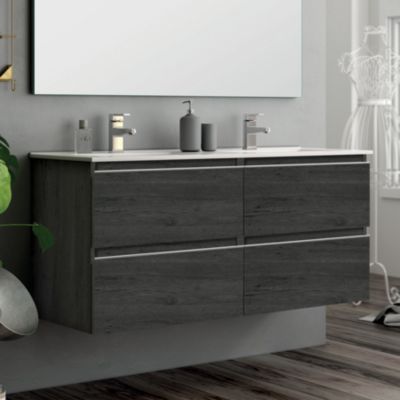 Meuble de salle de bain 140cm double vasque - 4 tiroirs - sans miroir - BALEA - ebony (bois noir)