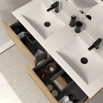Meuble de salle de bain 140cm double vasque - 4 tiroirs - sans miroir - madera miel (bois clair) - LUNA