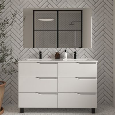Meuble de salle de bain 140cm double vasque - 6 tiroirs - blanc - MATA