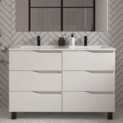 Meuble de salle de bain 140cm double vasque - 6 tiroirs - blanc - MATA