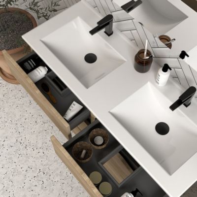 Meuble de salle de bain 140cm double vasque - 6 tiroirs - madera miel (bois clair) - MATA