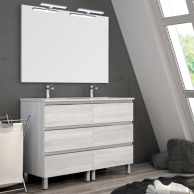 Meuble de salle de bain 140cm double vasque - 6 tiroirs - PALMA - hibernian (bois blanchi)