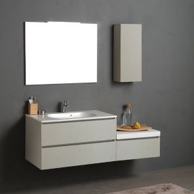 Meuble de salle de bain 150cm avec 3 tiroirs et une armoire suspendue gris perle, lavabo, miroir 90x70 - valentina