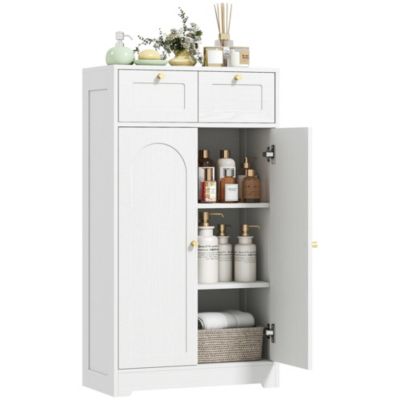 Meuble de salle de bain - 2 tiroirs, 2 portes, étagères réglables - dim. 60 x 30 x 108 cm - blanc