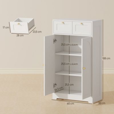 Meuble de salle de bain - 2 tiroirs, 2 portes, étagères réglables - dim. 60 x 30 x 108 cm - blanc