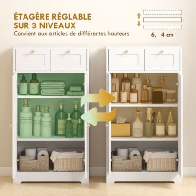 Meuble de salle de bain - 2 tiroirs, 2 portes, étagères réglables - dim. 60 x 30 x 108 cm - blanc
