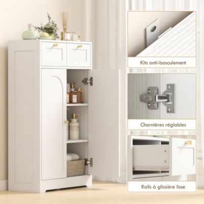 Meuble de salle de bain - 2 tiroirs, 2 portes, étagères réglables - dim. 60 x 30 x 108 cm - blanc