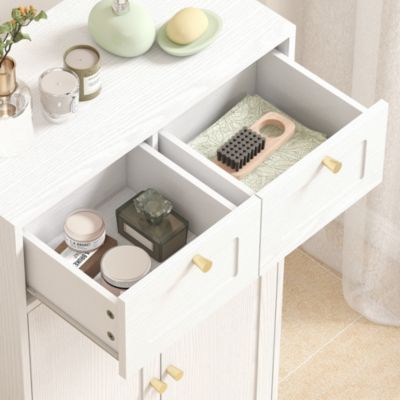 Meuble de salle de bain - 2 tiroirs, 2 portes, étagères réglables - dim. 60 x 30 x 108 cm - blanc
